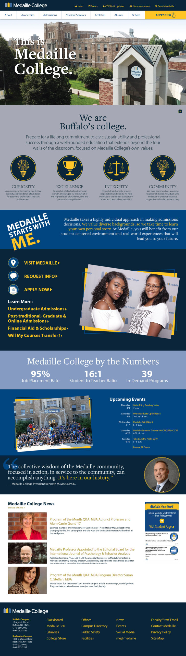 Medaille College Homepage Redesign Mockup 2018